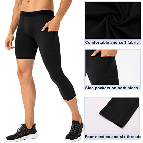 EARGFM Calça capri masculina 3/4 de uma perna para basquete, corrida, esportiva, esportiva, leggings