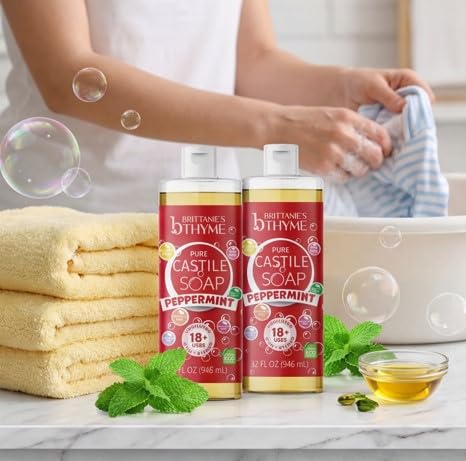 Brittanie's Pure Castile Liquid Soap Peppermint – 2 Pack (32oz Each) | Natural, Organic, Multi-Purpose Soap for Body, Face, Home & Pets | Vegan, Sulfate-Free, Made in USA - Image 3