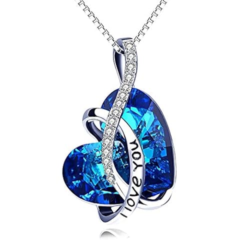 Sterling Silver I Love You Infinity Heart Pendant Necklace with Birthstone Crystals, Wedding Anniversary Birthday Gifts for Her Women Wife Girlfriend Mum (Blue) Cover