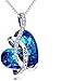 Kette Herz Sterling Silber"Ich Liebe Dich" Halskette Damen mit Kristallen, Geburtstagsgeschenk für Frauen Freund (l Love You (Blau))