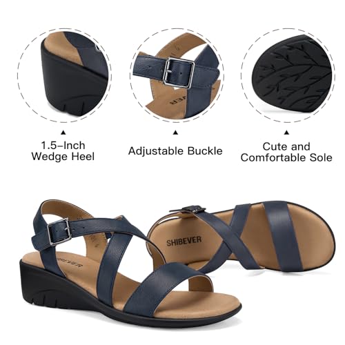 Image of SHIBEVER Wedge Sandals for Women Dressy: Comfortable Low Heel Sandals | Adjustable Casual Dress Shoes with Cushioned Insole and Non-Slip Sole, All-Day Walking