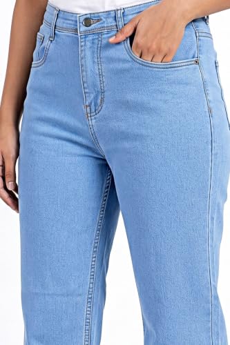 Image of Women's High Rise Wide Leg Denim Jeans | Stretchable Casual Blue Jeans for Women | Classic 5 Pocket Style | Comfortable Everyday Wear