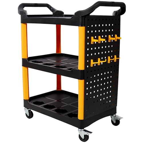 Auto Detailing Cart with Wheels 3 Tier Car Detailing Cart with Hanging Boards & Hooks Rolling Tool Organizer Car Wash Utility Cart for Garage Workshop DIY Home
