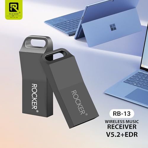 Image of Rocker RB-13 V5.2+EDR Bluetooth Receiver for PC Desktop, Car & Home - Plug & Play Wireless Audio Adapter with USB & AUX Output | Fast Transmission, Clear Sound & 10M Rang (Black)
