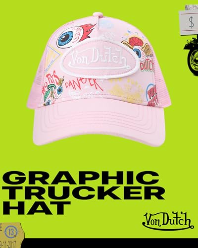 Image of Von Dutch Monogram Trucker Cap - Retro Snapback Cap for Men and Women - Adjustable Snap Fit Panel, Mesh Rear, Curved Bill