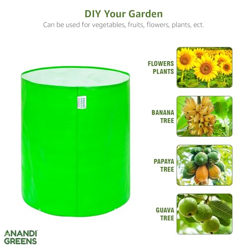 Image of Anandi Green's Premium HDPE Uv Protected 260 GSM Round Green Colour Plant Grow Bag Suitable for Terrace and Vegetable Gardening Size 15X18 INCH Pack of 3