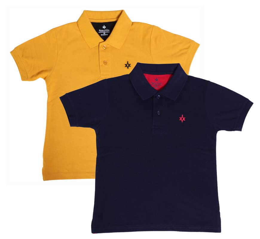 Image of Boys Cotton Matty Polo T-Shirt Combo - Pack of 2, Soft Textured Fabric, Half Sleeves, Casual Wear