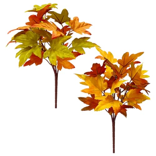 Ceolup 2 ramas artificiales de hojas de otoño, flores artificiales, hojas de arce, hojas de otoño, ramas artificiales, hojas decorativas, hojas de otoño, decoración de mesa para mesa interior y