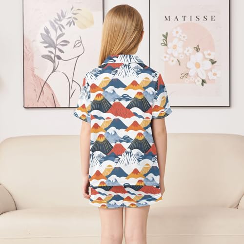 ALAZA Mountain Japanese Pajamas Satin Pajama Set Short Sleeve Button Down Sleepwear4