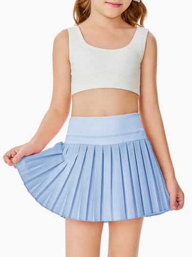 Image of Haloumoning Girls Pleated Skirts with Shorts Athletic Tennis Skorts Sport Performance Skirt with Pockets 4-14 Years
