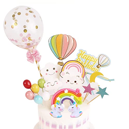 19er Set Einhorn Regenbogen Tortendeko kinder Happy Birthday Torten Topper Sternen Luftballon Cake-Topper Kuchen Aufsätze für Mädchen Geburtstag,Topper Luftballon Wolke Kuchen Topper für Mädchen Junge Cover