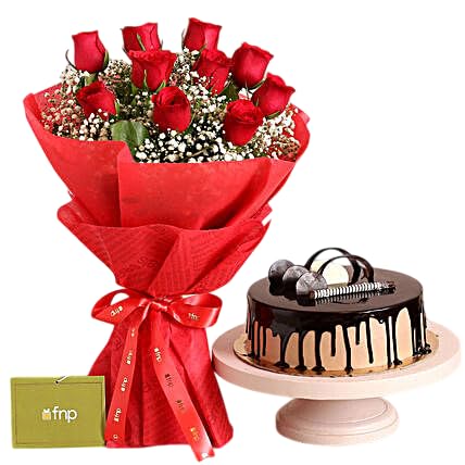 Timeless Love Red Roses Bouquet N Chocolate Cake-image-3