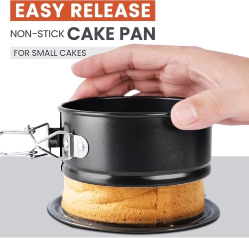 Image of PureBake 4 Inch Non-Stick Round Cake Pan - Teflon Coated, Carbon Steel Mini Baking Pan for Cheesecakes, Pies, Quiches, and Small Desserts - Oven & Microwave Safe (4-inch Cake Tin - Pack of 2)
