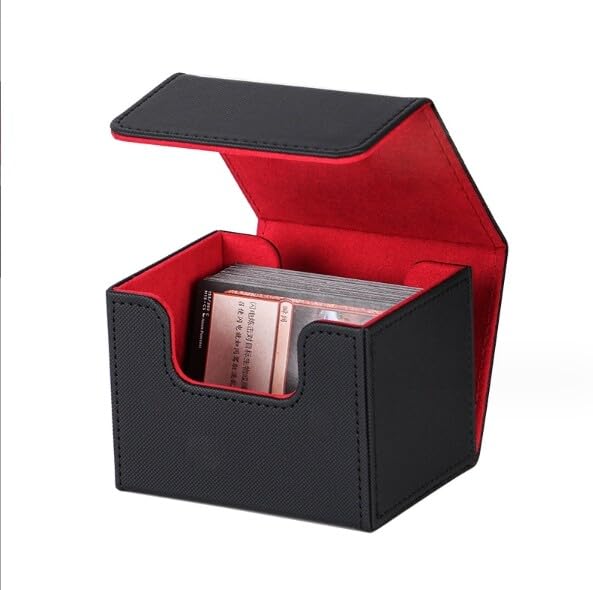 LASIEYO カードデッキボックス 横入れ PU レザー デッキケース 遊戯王/デュエマ用 ブラック（内装レッド）