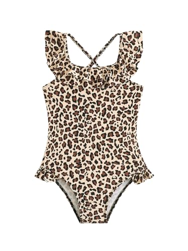 GORGLITTER Girl's Leopard One Piece Swimsuits Ruffle Criss Cross Bathing Suit