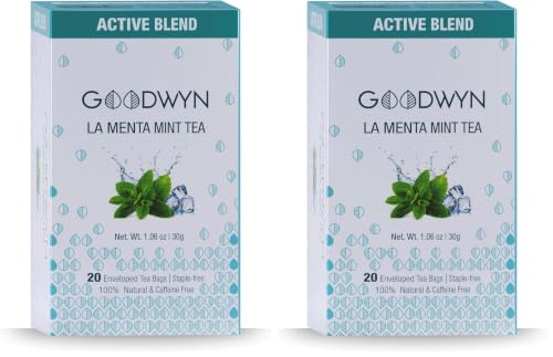 Image of Goodwyn Peppermint (20 Tea Bags) | Caffeine-Free Herbal Tea | Real Peppermint Leaves | Non-Bitter | Refreshing & Relaxing | Aids Digestion | Plastic-Free (Pack of 2)