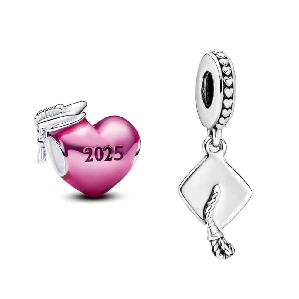 Abalorios colgante de graduación y corazón rosa compatibles con pulsera europea