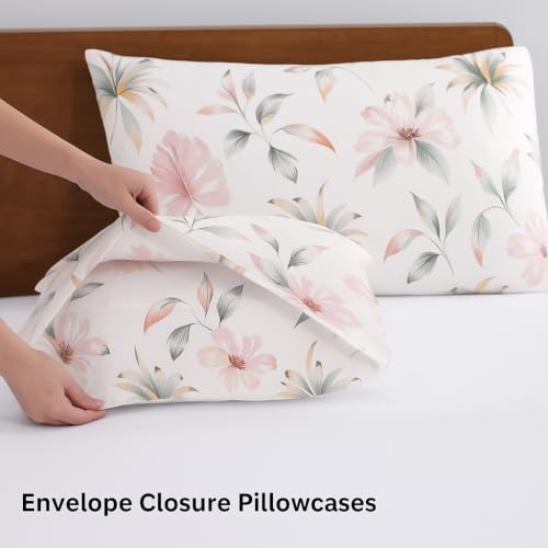 Image of SANMARINO 210TC Cotton King Size Bedsheet with 2 Pillow Covers | Premium Floral Print Design Flatsheet |Ultra Soft Breathable Skin Friendly Bedding Set for All Season Use 90 x 100 Inch,Tropical Pink