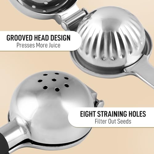Image of Zulay Lemon Squeezer Stainless Steel with Premium Heavy Duty Solid Metal Squeezer Bowl (Black Grip, Large)
