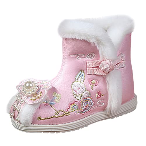 1 Pair Girls Hanfu Shoes Chinese Embroidered Flower Flat Retro Ethnic Slope- Heel Shoes Vintage Floral Silk Shoes