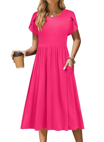 Image of Zeagoo Womens Summer Dresses Casual Aline Midi Dress Short Sleeve Floral Tshirt Dress Flowy Beach Sundresses with Pockets