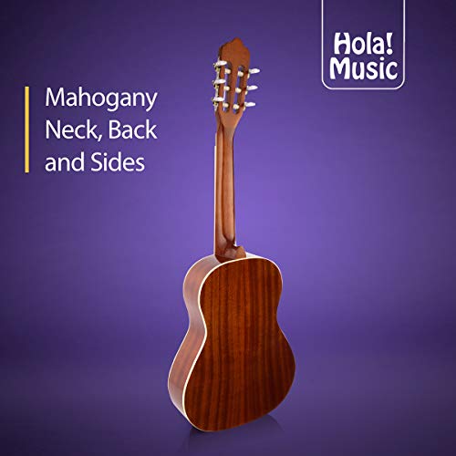 Classical Guitar with Soft Nylon Strings by Hola! Music, Half 1/2 Size 34 Inch for Junior Kids Model HG-34GLS, Natural Gloss Finish - FREE Padded Gig Bag Included