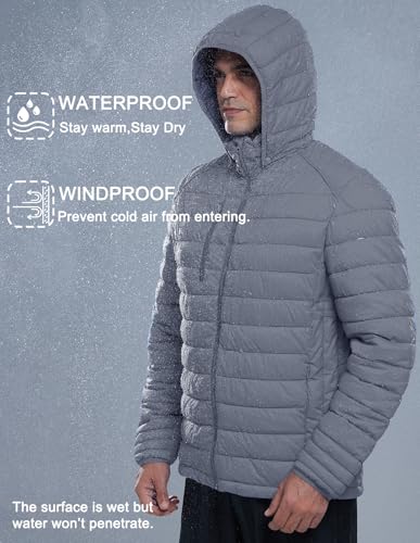 Image of fit space Mens Down Alternative Jacket Quilted Lightweight Packable Padding Coat with Detachable Hood
