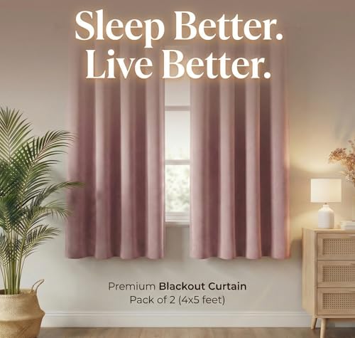 Image of VAS COLLECTIONS 100% Blackout Door Curtains, 5 Feet (121 x 152 cm) Set of 2, Plain, Thermal Insulated, Room Darkening Curtains for Living Room, Bedroom (Antic Pink)