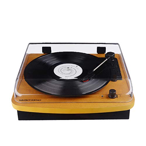 Vinyl Record Player 3-Speed Audio Technica Turntable with Stereo Speakers Supporting Vinyl to MP3 Converter PC Recording, Natrual Wood- Brown