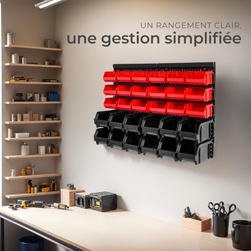 Étagère murale avec 30 boîtes de rangement tectake pour atelier - 8
