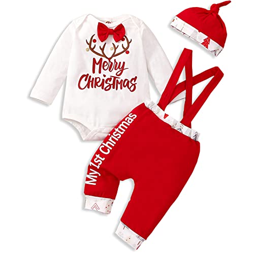 Image of VINUOKER Baby Boy First Christmas Outfit Set Xmas Santa Baby 3pc Christmas Clothes