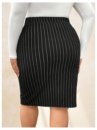 WDIRARA Women's Plus Size Plaid Skirt High Waisted Button Front Split Hem Knee Length Pencil Skirts2