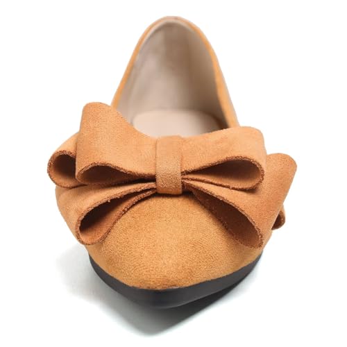 Image of WENJIAZHIZHI Square Toe Bow Ballet Slip-On | Classic Suede Finish,Chic Bow Detail,Effortless Everyday Style,Wedding Party Office,Plus Size Available