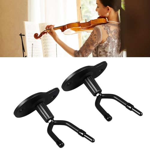 lvifloae Wall Mount Violin Hanger, Violin Hanger Iron Base Anti Slip Rubber Pad Double Head Adjustable Wall Mount Violin Viola Hook 1PCS (iron+rubber 2)