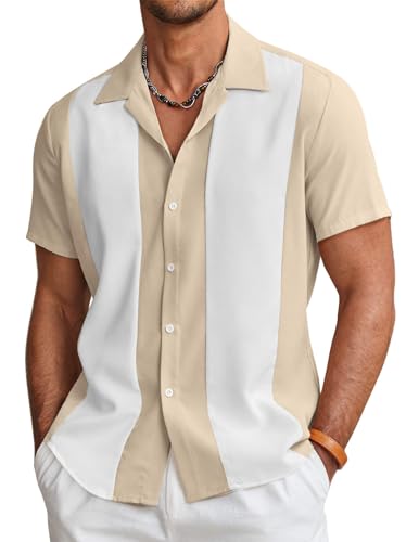 Image of COOFANDY Men's Vintage Bowling Shirt Short Sleeve Button Down Summer Cuba Beach Shirts