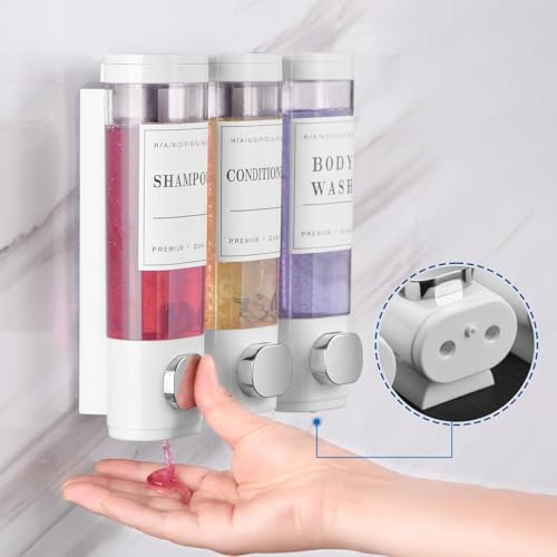 Image of Wall Mounted 3 in 1 Soap Dispenser Set, Shampoo Conditioner Body Wash Holder, Refillable Bathroom Shower Dispenser for Hotel & Home (White)