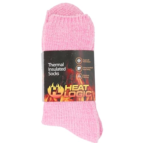 Image of Heat Logic Women's Thermal Socks, Hiking Warm Winter Thick Thermal Crew, Cozy, Cabin & Boot Socks, With & Without Grippers