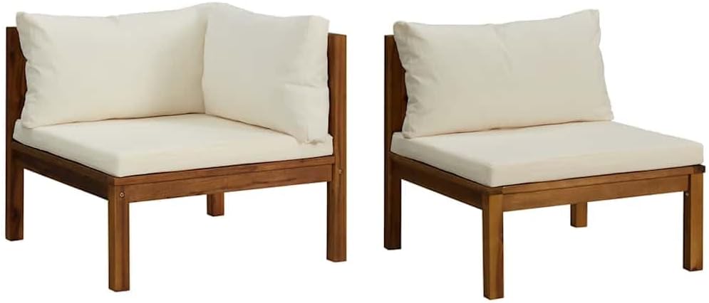 vidaXL 2 Piece Sofa Set with Cream White Cushions Solid Acacia Wood