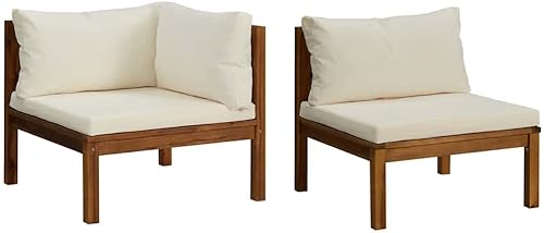 vidaXL Juego de sofá de 2 piezas con cojines blanco crema madera de acacia maciza