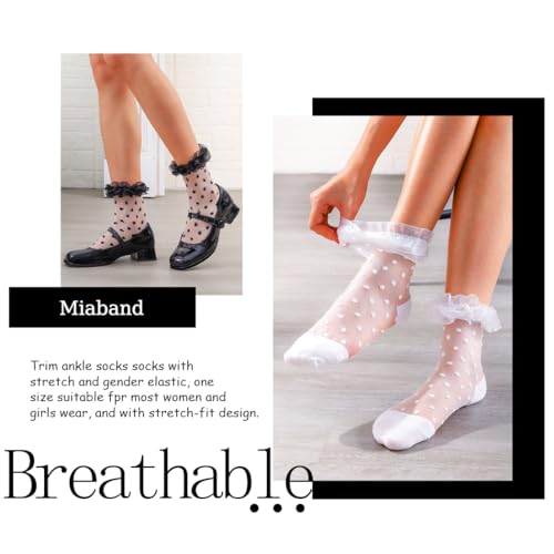 Image of Ruffle See Through Socks Dot Lace Sheer Socks Tulle Cool Mesh Ankle Sock for Women 2 Pairs