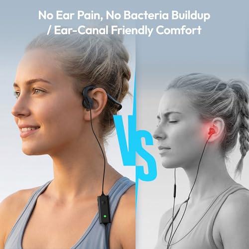 Image of E&P Wired Bone Conduction Headphones with Microphone | 3.5mm AUX Wired, Open-Ear Earbuds, 7ft Extension Cable, Hands Free, Volume Control, Sweatproof