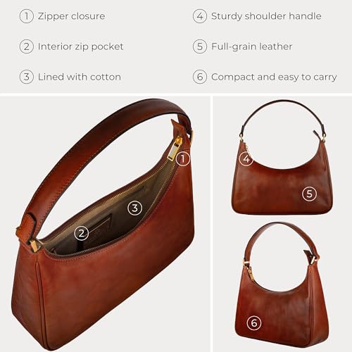 Image of Time Resistance Leather Handbag - Full-Grain Leather Purse for Women - Shoulder Bag Made in Italy