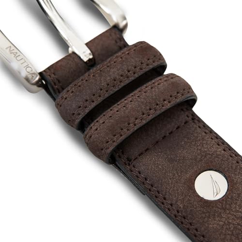 Image of Nautica Men's Casual Leather Belt | Everyday | Classic | Pants | Jeans | Khakis | Chinos | Metal Buckle