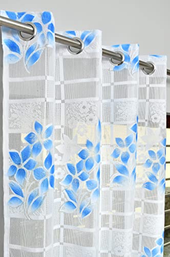 Image of Galaxy Home Decor Sheer Transparent Printed Floral Net Curtains for Window 5 Feet, Pack of 2, Blue (No. of Curtains: 2, Blue, Window 5 Feet)