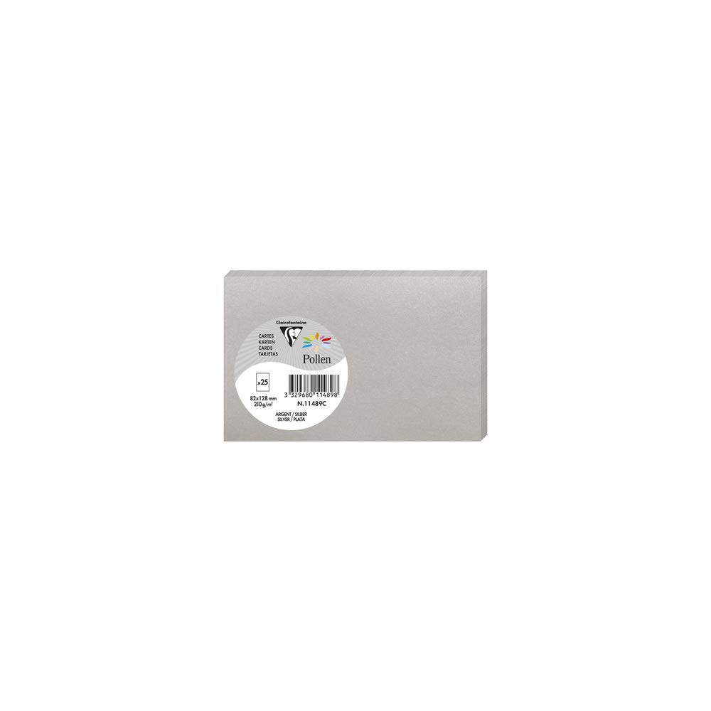 Clairefontaine 11489C Silver Iridescent Paper Pack of 25 Plain Cards 8,2x12,8cm 210gsm Invitation and Correspondence Cards Pollen Range Premium Smooth Paper