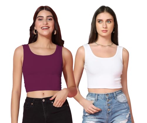 Image of TOPLOT Women's Solid Ribbed Round Neck Sleeveless Slim Fit Tank Top (5069)