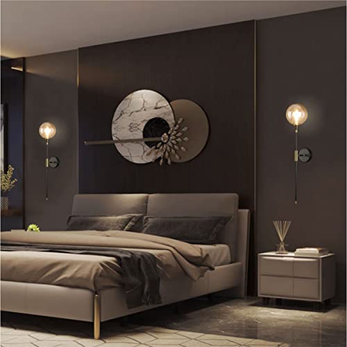 Image of KCO Lighting 1-Light Sconces Wall Light Gold Black Modern Wall Mounted Sconce Globe Glass Shade Wall Lamp with Long Arm for Bedroom Hallway (Amber,2 Pack)