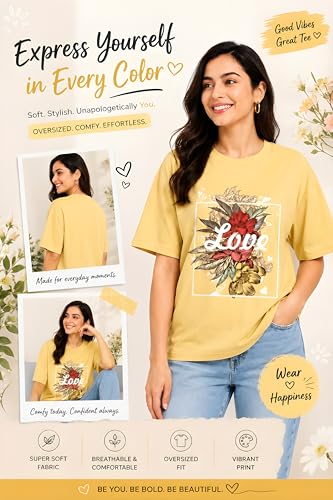 Image of Amazon Brand - Anarva Women Oversized Graphic Printed T Shirt 100% Cotton Drop Shoulder Loose Fit Baggy Casual Tshirt for Girls