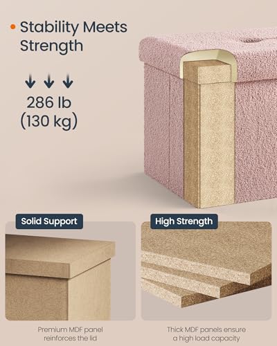 Image of SONGMICS Small Folding Storage Ottoman, Jelly Pink | Foot Rest Stool, 12.2 x 16.1 x 12.2 Inches, 286 lb Capacity, Bedroom, Dorm, ULSF094R01