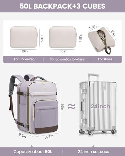 Image of LOVEVOOK 50L Travel Backpack for Women & Men - 18 Inch Carry On Backpack & Personal Item Backpack for Airlines, Spacious and Durable Design, with 3 Packing Cubes